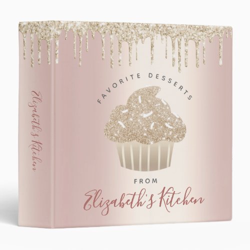 Personalized Bakery Recipe Binder Rose Gold Glitter Gift Idea for Cupcake Baker