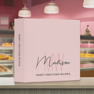 Bakery Recipe Pink Custom Monogram Logo 3 Ring Binder