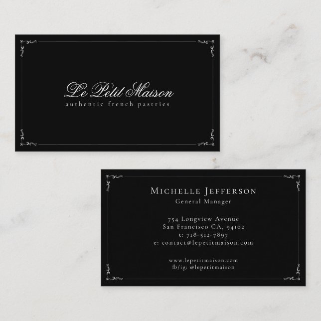 Bakery Restaurant Minimalist Black Script Classic Business Card (Front/Back)