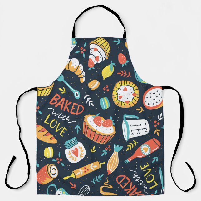 Bakery retro seamless pattern with dots and floral apron (Front)