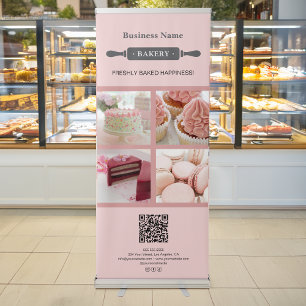 Bakery Rolling Pin Photo QR Business Pink Retractable Banner