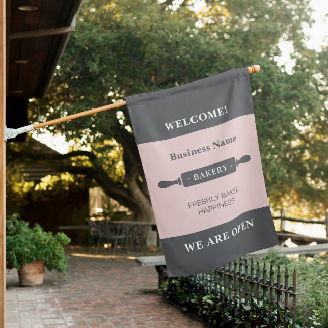 Bakery Rolling Pin Pink Welcome Sign Flag (In SItu)