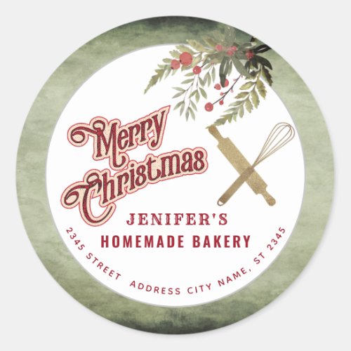 Bakery rolling pin whisk holiday packaging vintage classic round sticker