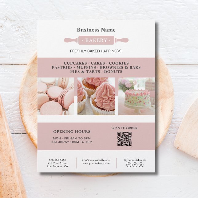 Bakery Rolling Pin White Pink Business Marketing Flyer (Bakery Rolling Pin White Pink Business Marketing Flyer)