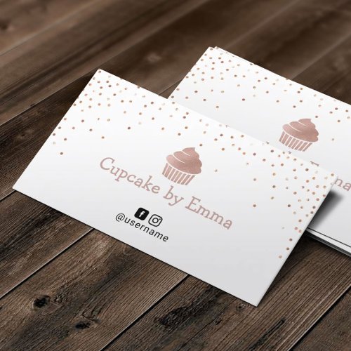 Bakery Rose Gold Cupcake Modern Confetti Business Card
