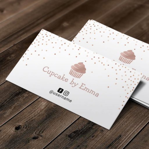 Customizable Bakery Rose Gold Cupcake Modern Confetti Business Card