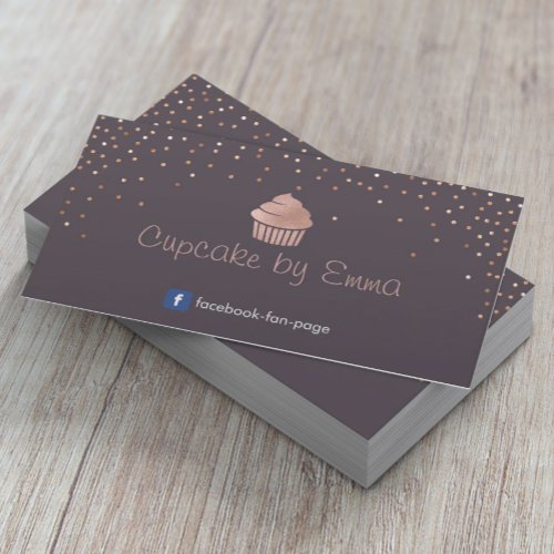 Bakery Rose Gold Cupcake Modern Confetti Purple Business Card