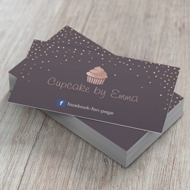 Bakery Rose Gold Cupcake Modern Confetti Purple Business Card (Creator Uploaded)