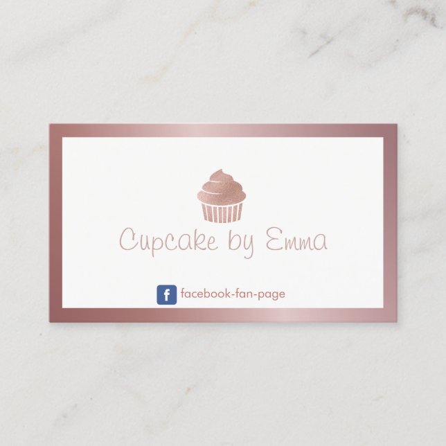 Bakery Rose Gold Cupcake Modern Framed Minimal Business Card (Front)