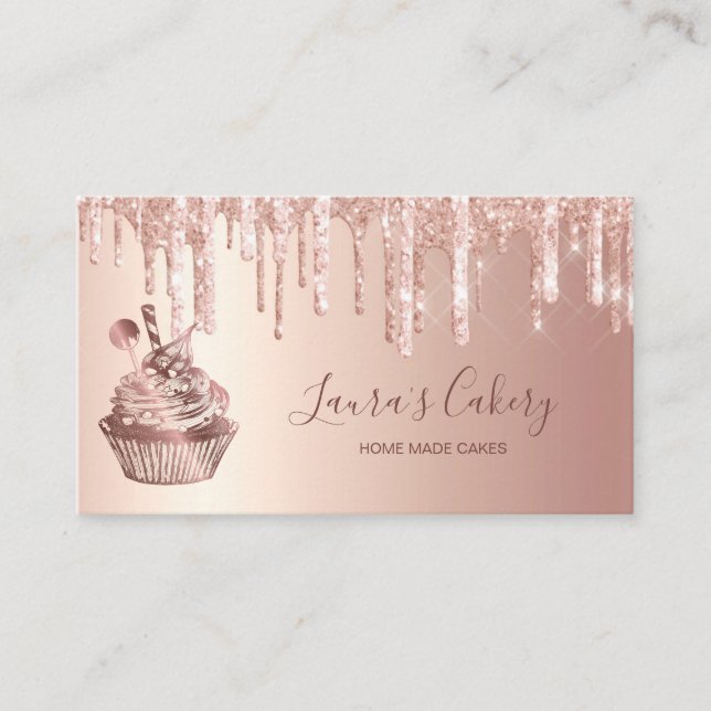 Bakery Rose Gold Drips Business Card (Front)