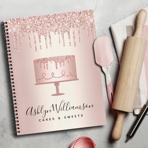 Bakery Rose Gold Glitter Drips Cake Pastry Chef  Notebook