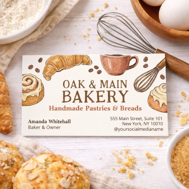 Bakery Rustic Artisan Pastry Illustration Business Card (Creator Uploaded)