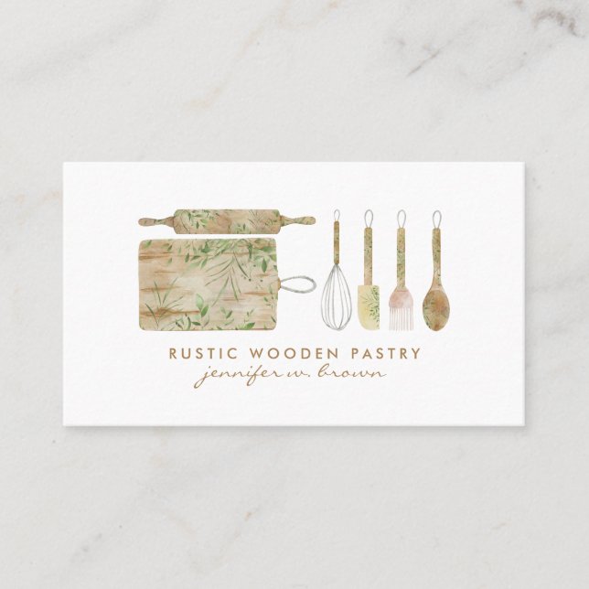 Bakery Rustic Floral cute chef Business Card (Front)