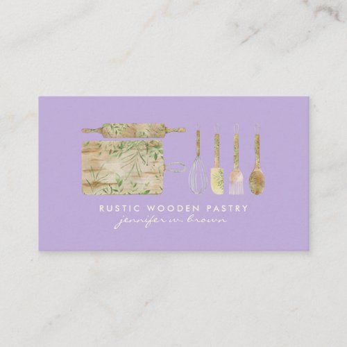 Bakery Rustic Floral cute chef purple Business Card