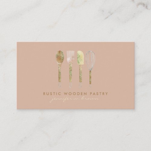 Bakery Rustic Floral spoon rolling pin whisk Business Card