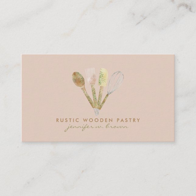 Bakery Rustic spoon rolling pin whisk Business Card (Front)
