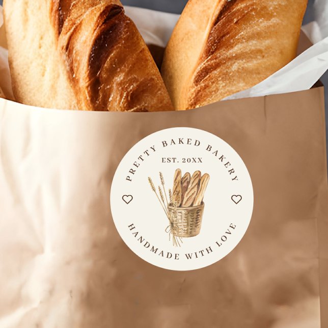 Bakery Rustic Watercolor Bread  Classic Round Sticker (Creator Uploaded)