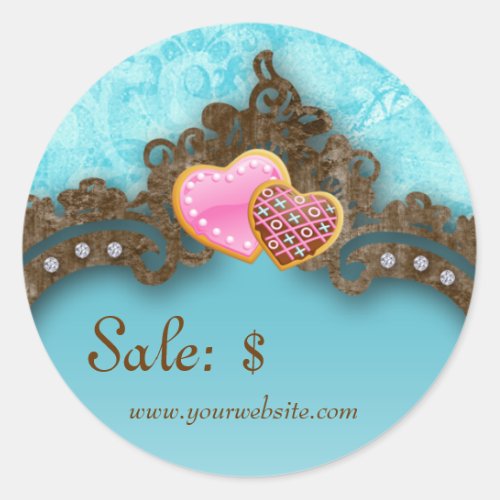 Bakery Sale Price Tag Vintage Damask Blue Cookies