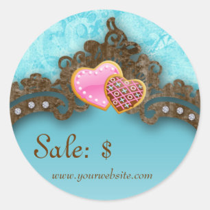 Bakery Sale Price Tag Vintage Damask Blue Cookies
