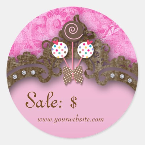 Bakery Sale Price Tag Vintage Damask Pink Cake Pop