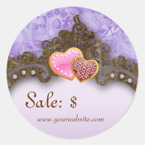 Bakery Sale Price Tag Vintage Damask Purple Cookie