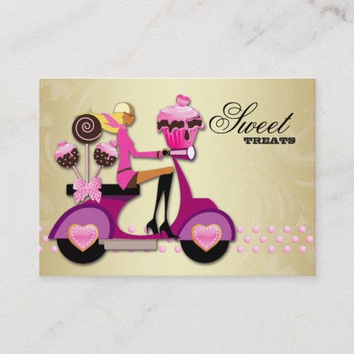 Customizable Bakery Scooter Girl Pink Chocolate Cake Pops Business Card Template