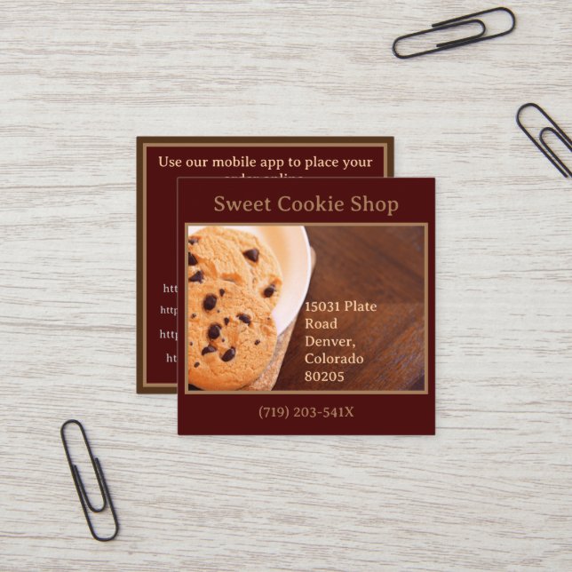 Bakery Shop Baker Cookie  Square Business Card (Front/Back In Situ)