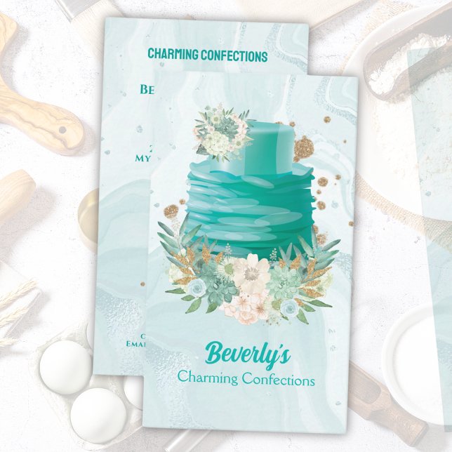Bakery Shop Confection Teal White Business Cards (Creator Uploaded)