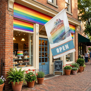 Bakery Shop OPEN Sign Rainbow Cake