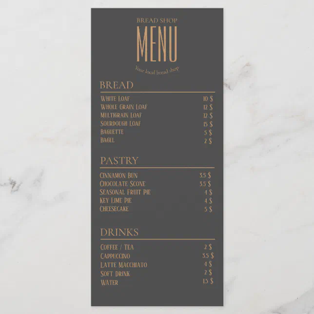 Small Table Menu Bakery Small Caffe Table Menu | Zazzle