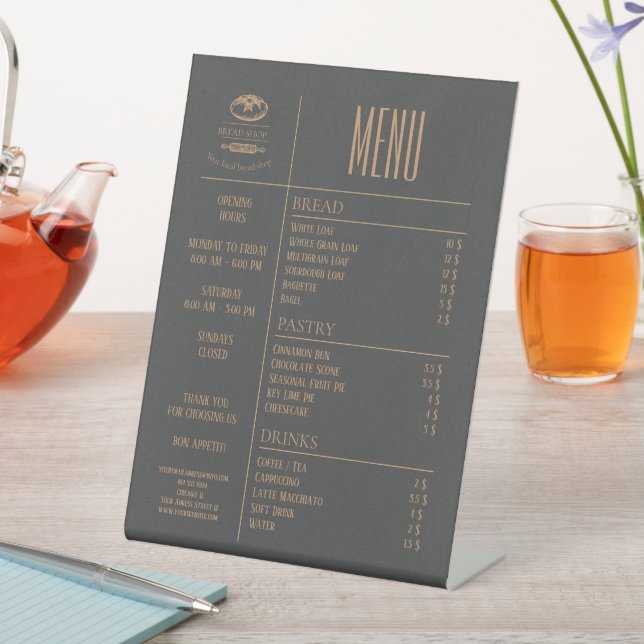 Bakery Small Caffee Table Menu Pedestal Sign (In SItu)