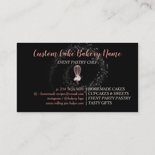 Bakery Sparkling Whisk Logo Home Bakery Black Business Card