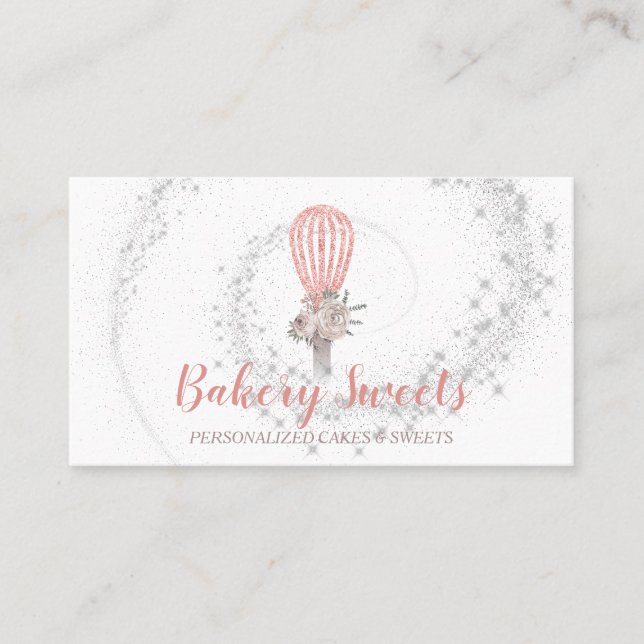 Bakery Sparkling Whisk Logo Home Bakery Business Card (Front)