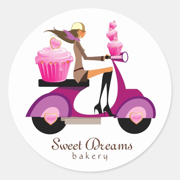 Bakery Stickers Pink Cupcake Scooter Girl