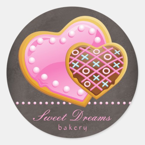 Bakery Stickers Pink Heart Cookie Chocolate Brown