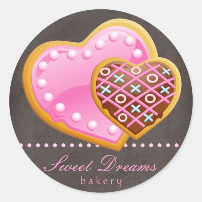 Bakery Stickers Pink Heart Cookie Chocolate Brown (Front)