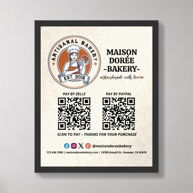 Bakery Store Pastry Cake Baker QR Code Pay Here Framed Art (Framed Front)