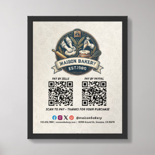 Bakery Store Pastry Cake Baker QR Code Pay Here Framed Art