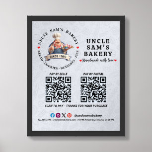 Bakery Store Pastry Cake Baker QR Code Pay Here Framed Art
