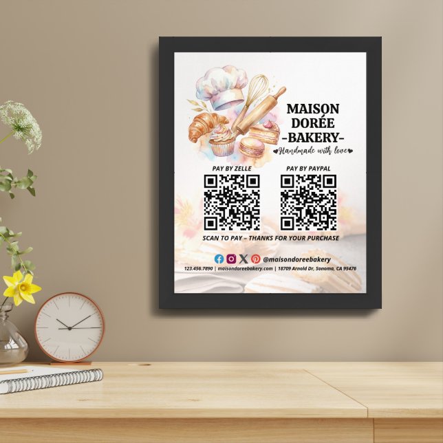 Bakery Store Pastry Cake Baker QR Code Pay Here Framed Art (Table Top)