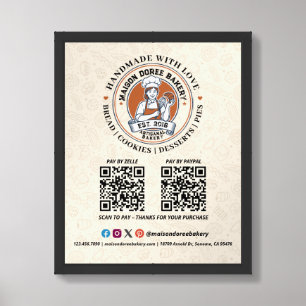 Bakery Store Pastry Cake Baker QR Code Pay Here Framed Art