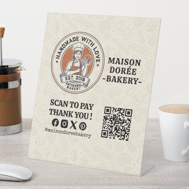 Bakery Store Pastry Cake Baker QR Code Pay Here Pedestal Sign (In SItu)