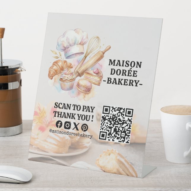 Bakery Store Pastry Cake Baker QR Code Pay Here Pedestal Sign (In SItu)