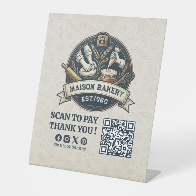 Bakery Store Pastry Cake Baker QR Code Pay Here Pedestal Sign (Front)