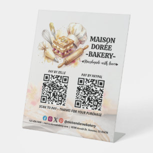 Bakery Store Pastry Cake Baker QR Code Pay Here Pedestal Sign