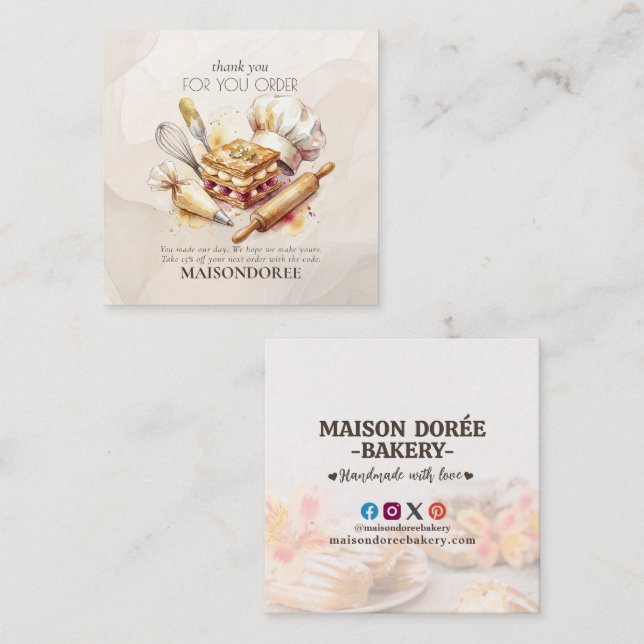 Bakery Store Pastry Cake Baker Thank You For Order Discount Card (Front/Back)