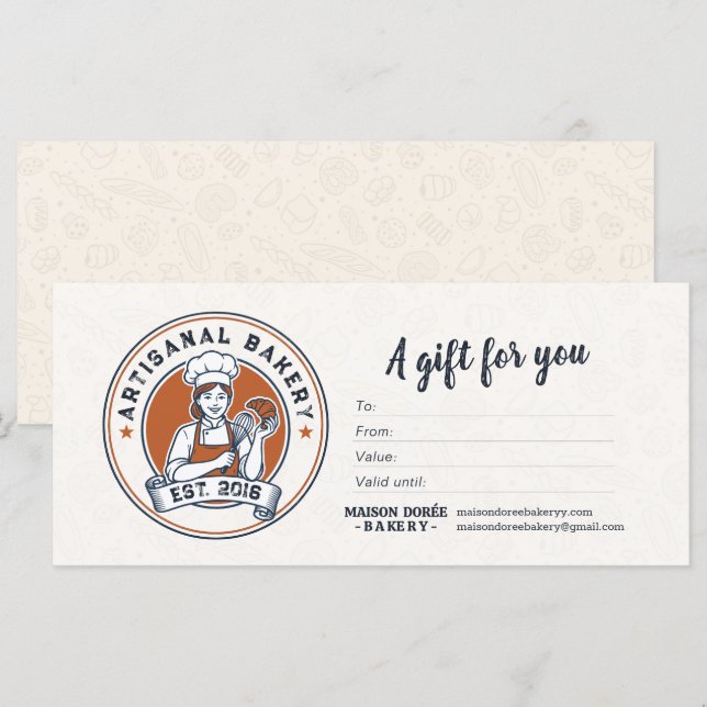 Bakery Store Pastry Chef Baker Gift Certificate (Front/Back)