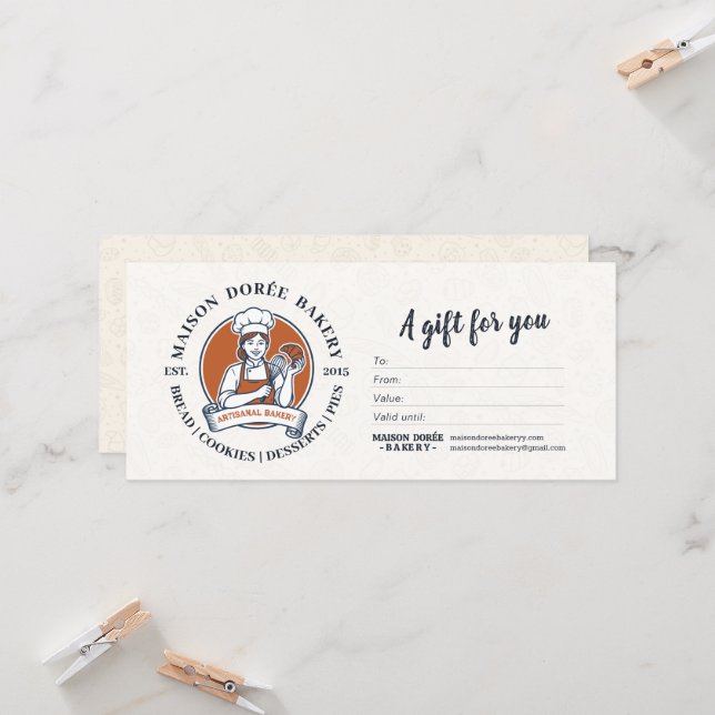 Bakery Store Pastry Chef Baker Gift Certificate (Front/Back In Situ)