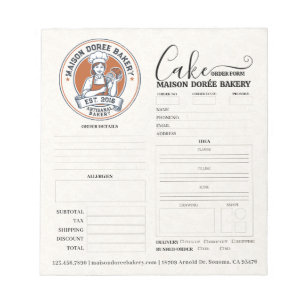 Bakery Store Pastry Chef Cake Baker Order Form Not Notepad