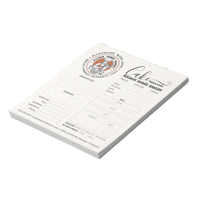 Bakery Store Pastry Chef Cake Baker Order Form Notepad (Rotated)